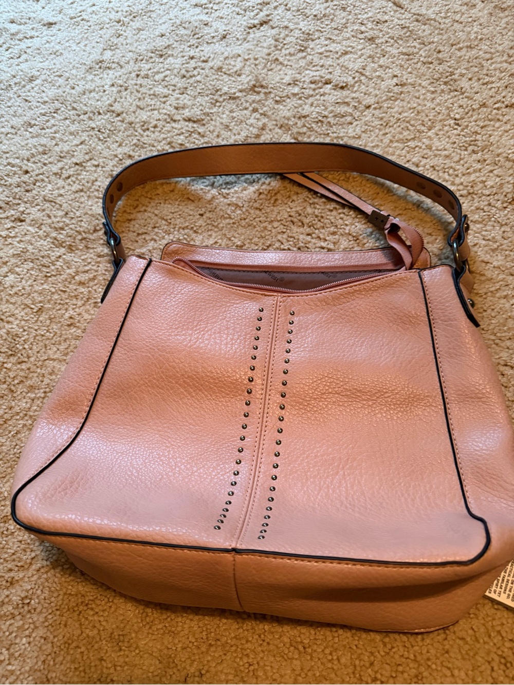 Pink Leather Stud-Trim Shoulder Bag